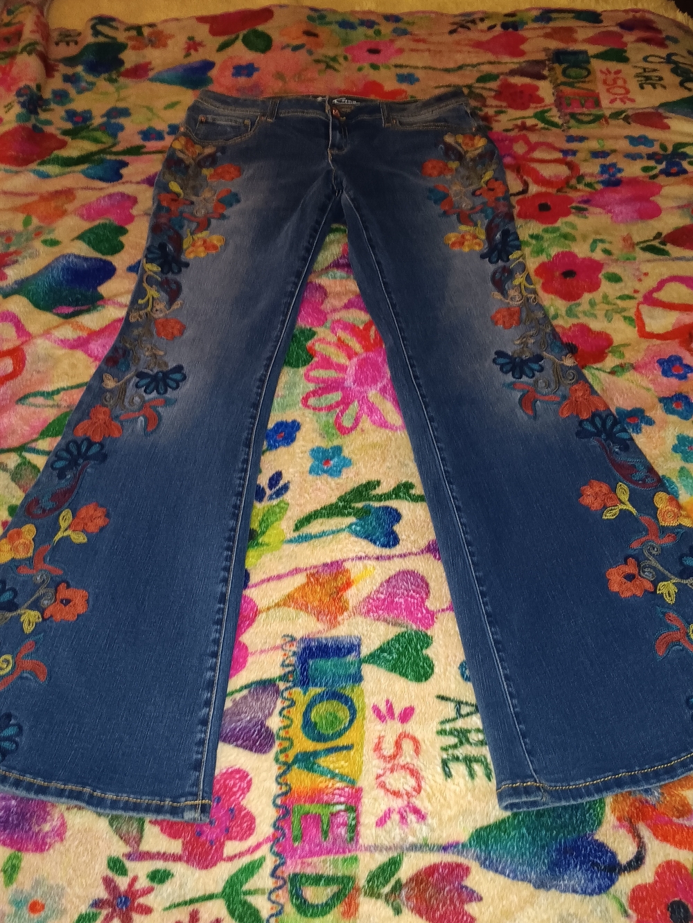INC Embroidered Flower Women's Flare Jeans